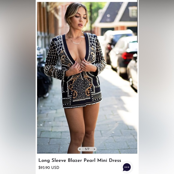 Bella Barnett Long Sleeve Blazer Pearl Mini Dress - Picture 1 of 5